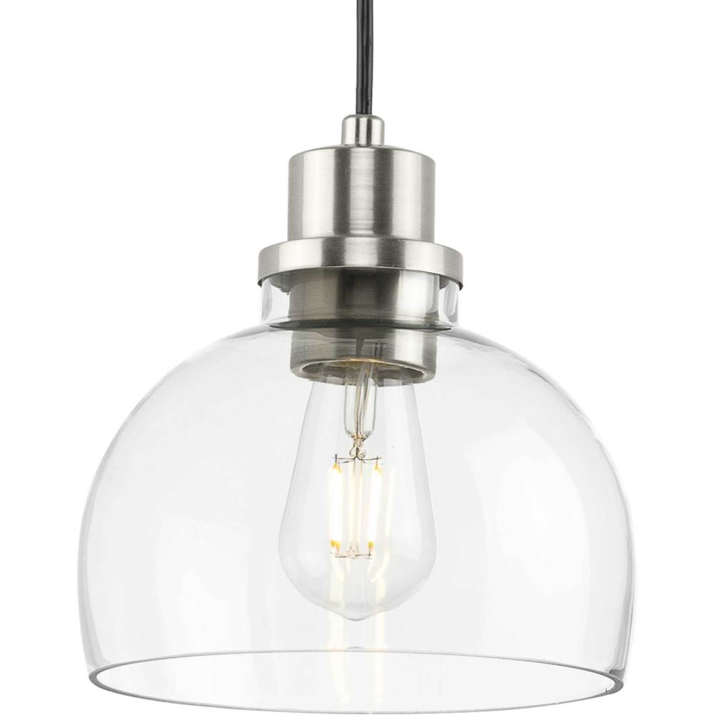 Progress Lighting Garris Collection One-Light Brushed Nickel Clear Glass Transitional Mini-Pendant
