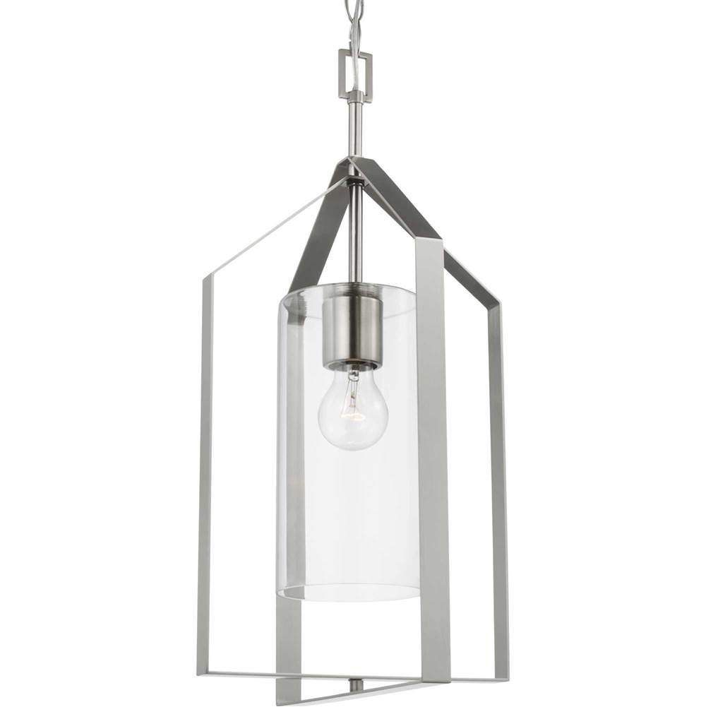 Progress Lighting Vertex Collection One-Light Brushed Nickel Clear Glass Contemporary Foyer Light