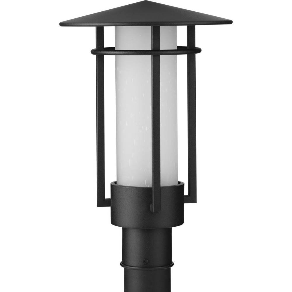 Progress Lighting Exton Collection One-Light Textured Black and Etched Seeded Glass Modern Style Outdoor Post Lantern