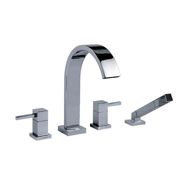 Rohl Empire Royal Crystal 4 Hole Deck Mount Tub Filler With Handshower In Satin Nickel With Clear Crystal Glass Handles