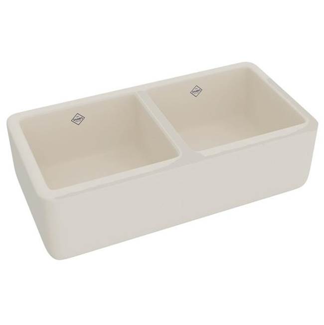 Rohl 37'' Lancaster Double Bowl Farmhouse Apron Front Fireclay Kitchen Sink