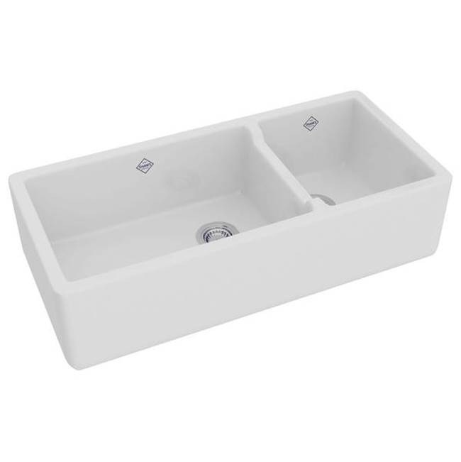 Rohl 40'' Lancaster Double Bowl Farmhouse Apron Front Fireclay Kitchen Sink