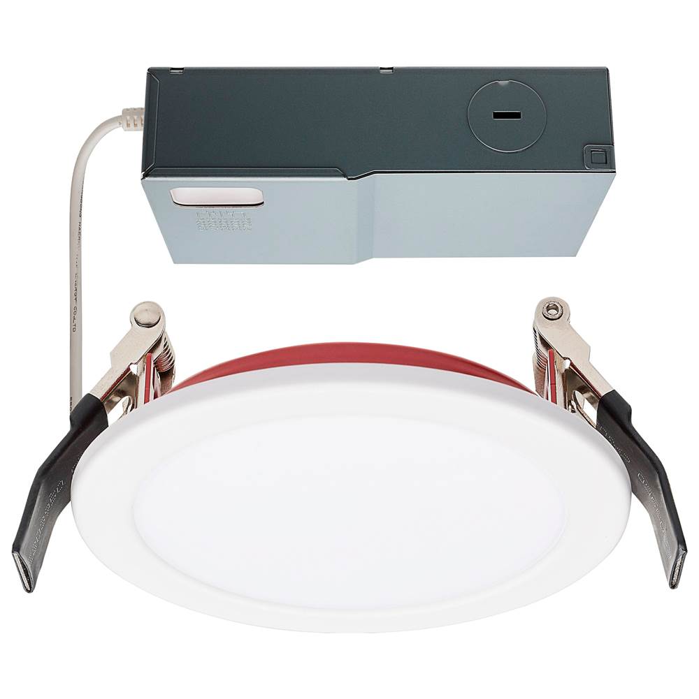 Satco 10 Watt LED; Fire Rated 4 Inch Direct Wire Downlight; Round Shape; White Finish; CCT Selectable; 120 Volts; Dimmable