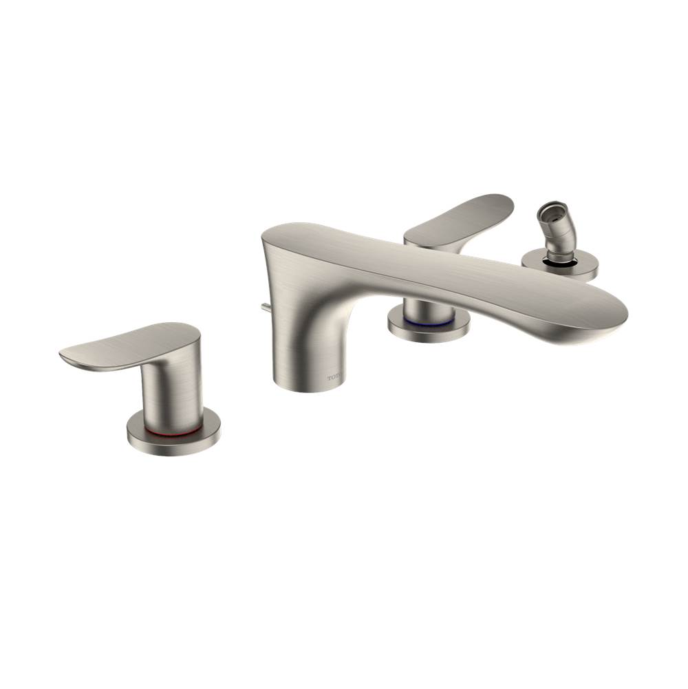 TOTO Toto® Go Two-Handle Deck-Mount Roman Tub Filler Trim With Handshower, Brushed Nickel