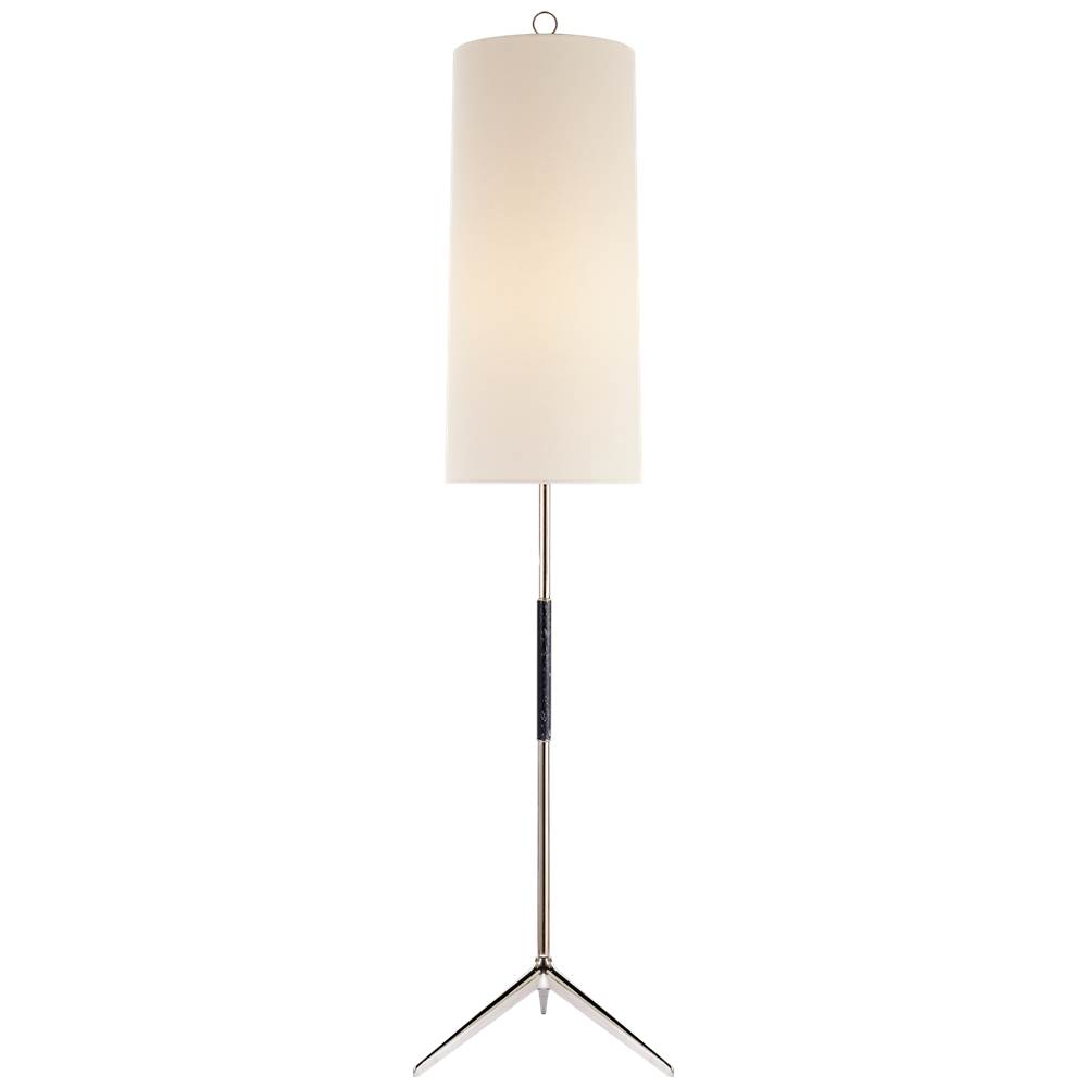 Visual Comfort Signature Collection Frankfort Floor Lamp in Polished Nickel with Ebony Accents and Linen Shade