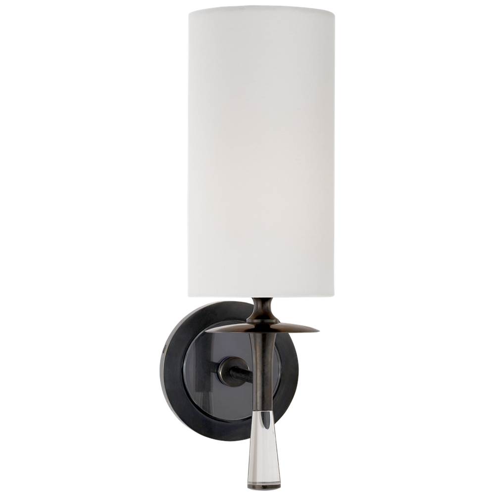 Visual Comfort Signature Collection Drunmore Single Sconce in Bronze and Crystal with Linen Shade