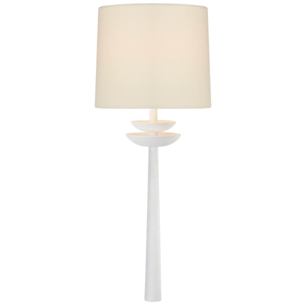 Visual Comfort Signature Collection Beaumont Medium Tail Sconce in White with Linen Shade