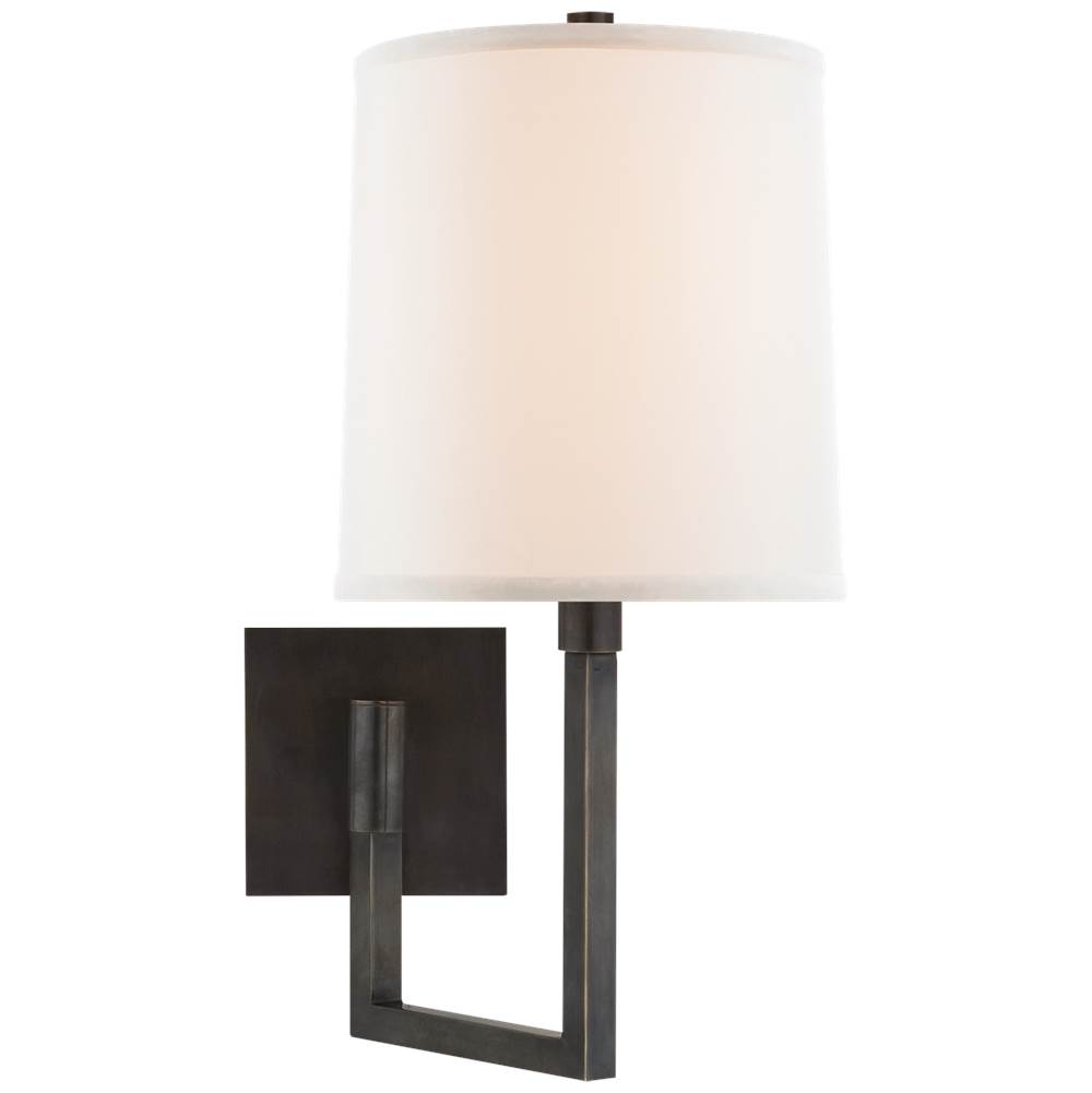 Visual Comfort Signature Collection Aspect Small Articulating Sconce in Bronze with Ivory Linen Shade