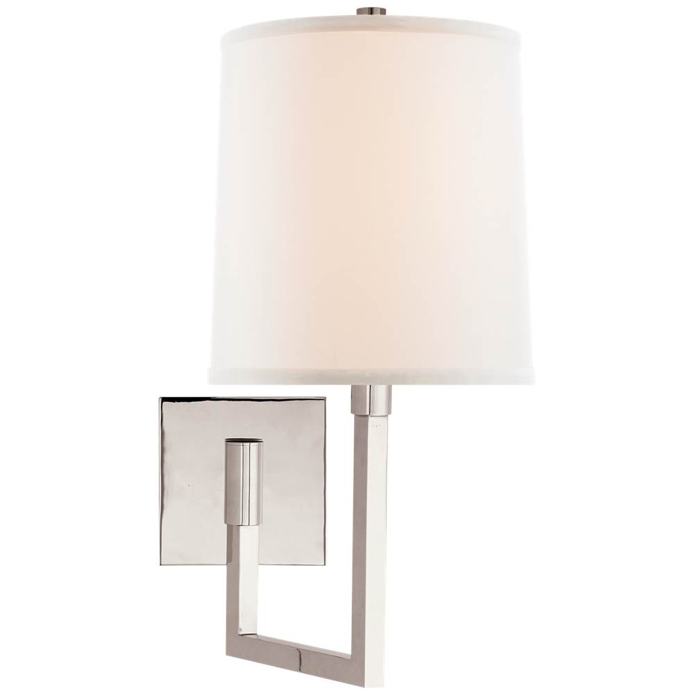 Visual Comfort Signature Collection Aspect Small Articulating Sconce in Polished Nickel with Ivory Linen Shade
