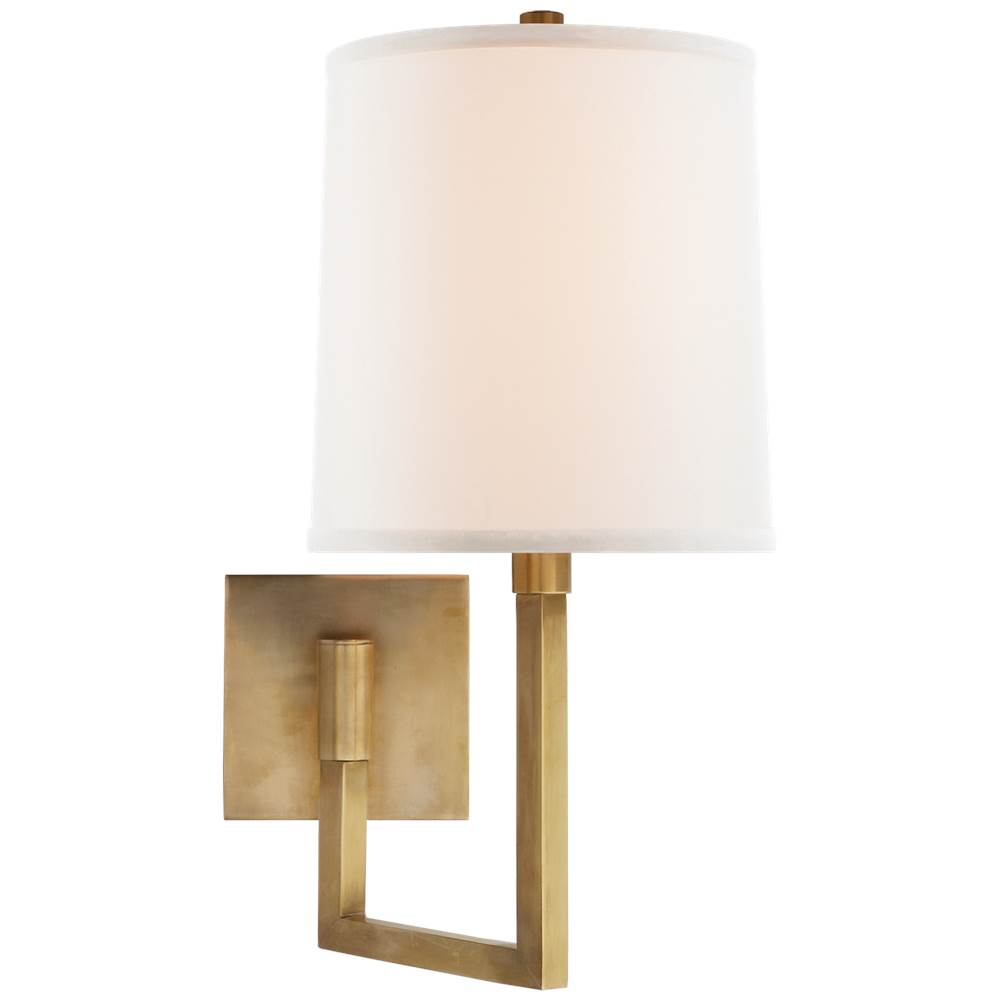 Visual Comfort Signature Collection Aspect Small Articulating Sconce in Soft Brass with Ivory Linen Shade