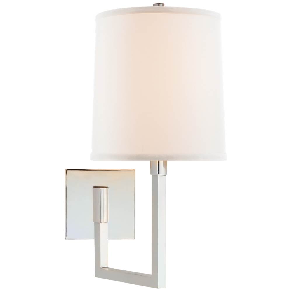Visual Comfort Signature Collection Aspect Small Articulating Sconce in Soft Silver with Ivory Linen Shade