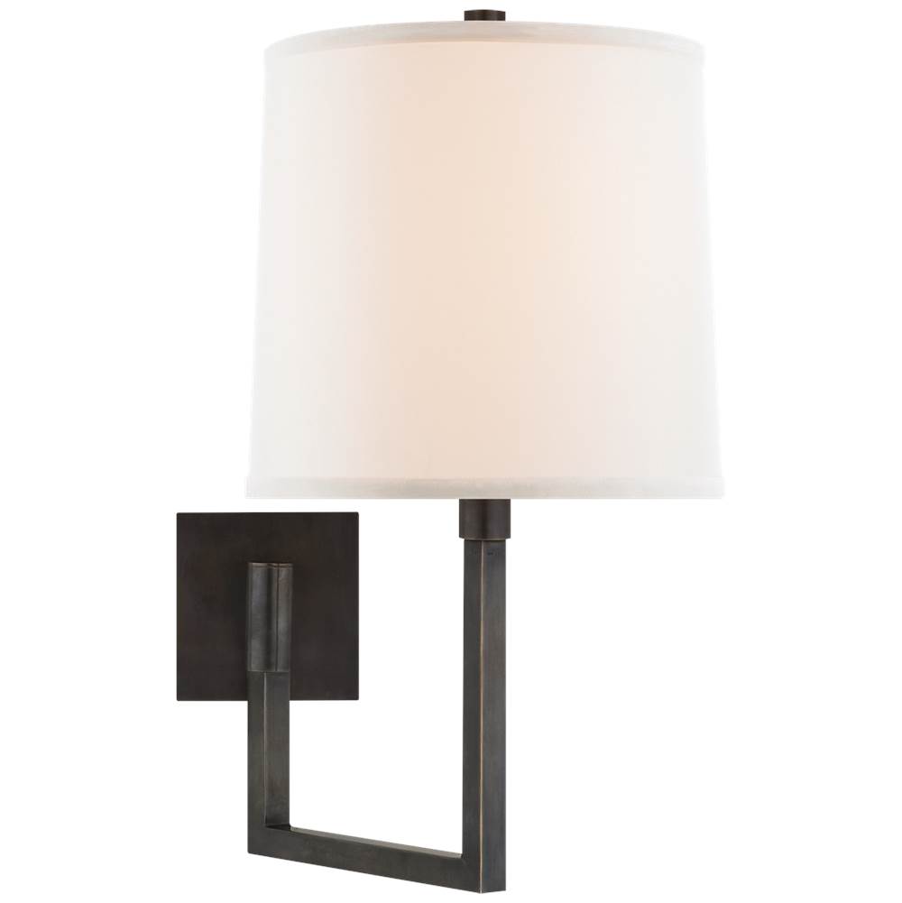 Visual Comfort Signature Collection Aspect Large Articulating Sconce in Bronze with Ivory Linen Shade