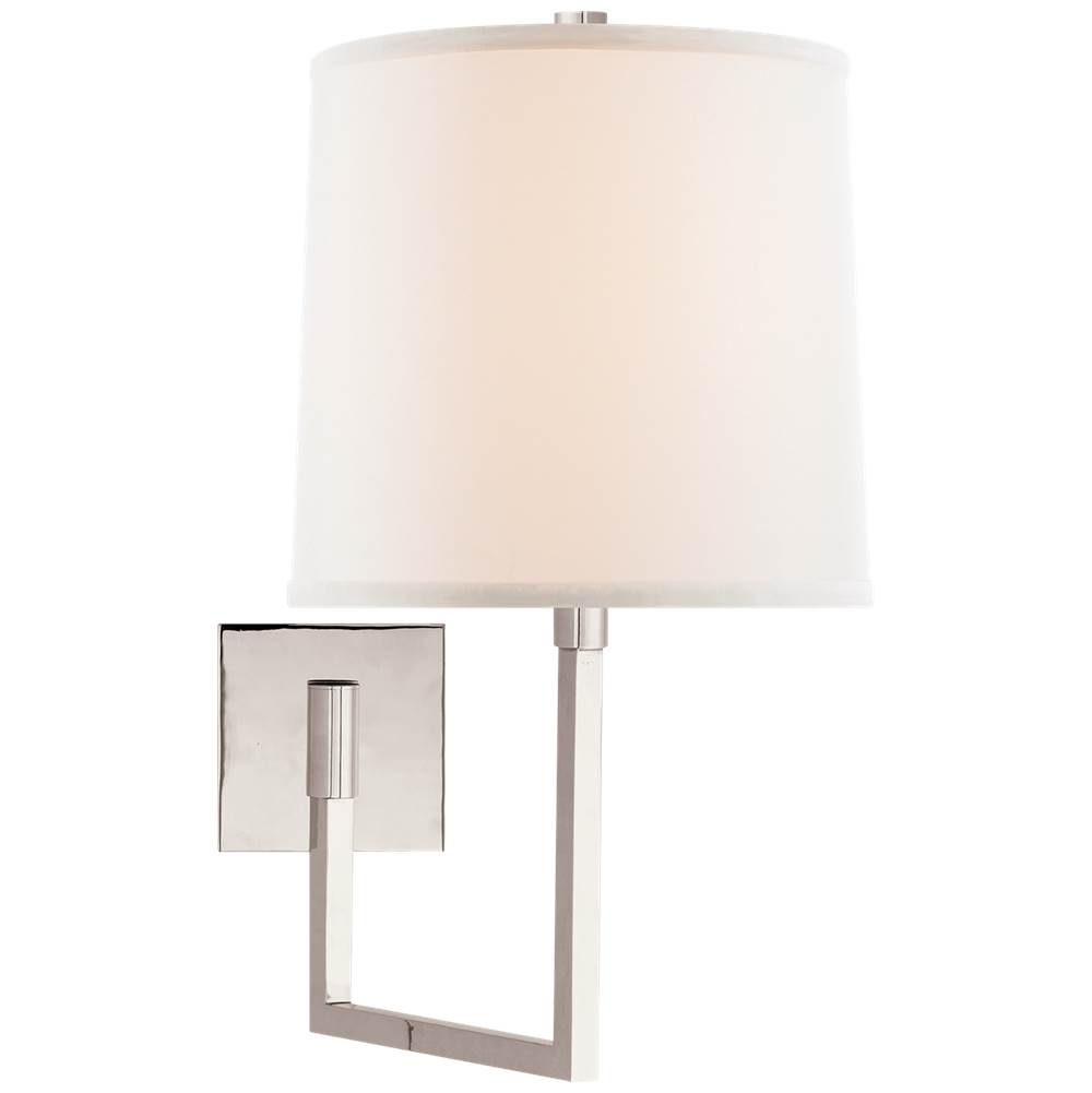 Visual Comfort Signature Collection Aspect Large Articulating Sconce in Polished Nickel with Ivory Linen Shade