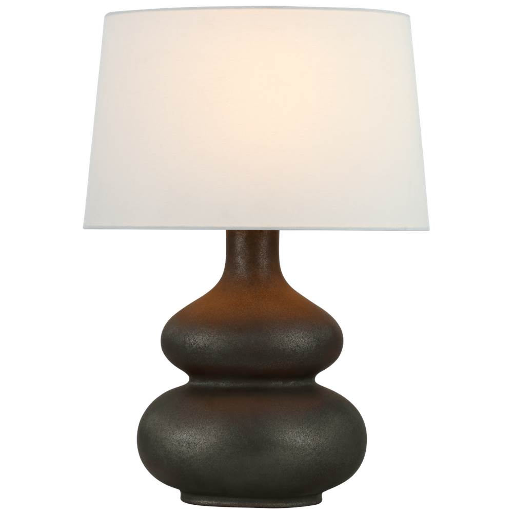 Visual Comfort Signature Collection Lismore Medium Table Lamp in Stained Black Metallic with Linen Shade