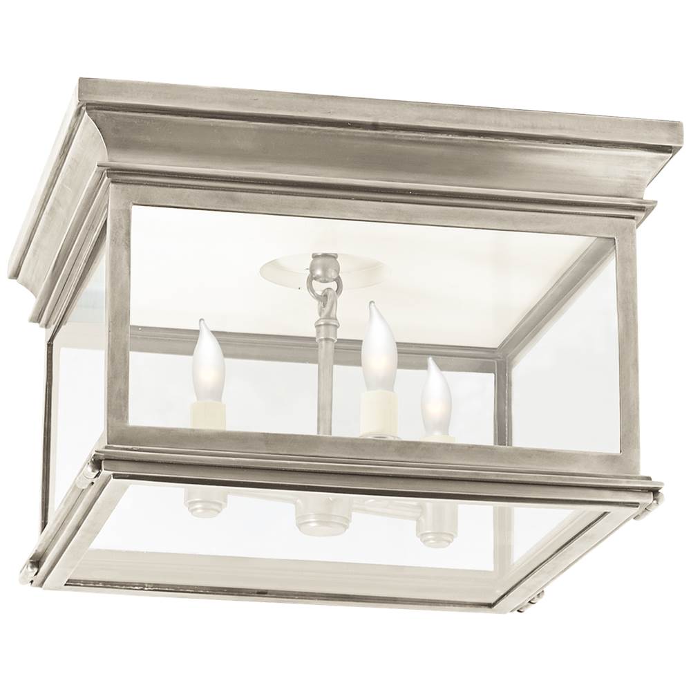 Visual Comfort Signature Collection Club Large Square Flush Mount in Antique Nickel with Clear Glass