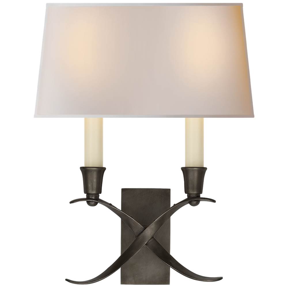 Visual Comfort Signature Collection Cross Bouillotte Small Sconce in Bronze with Natural Paper Shade