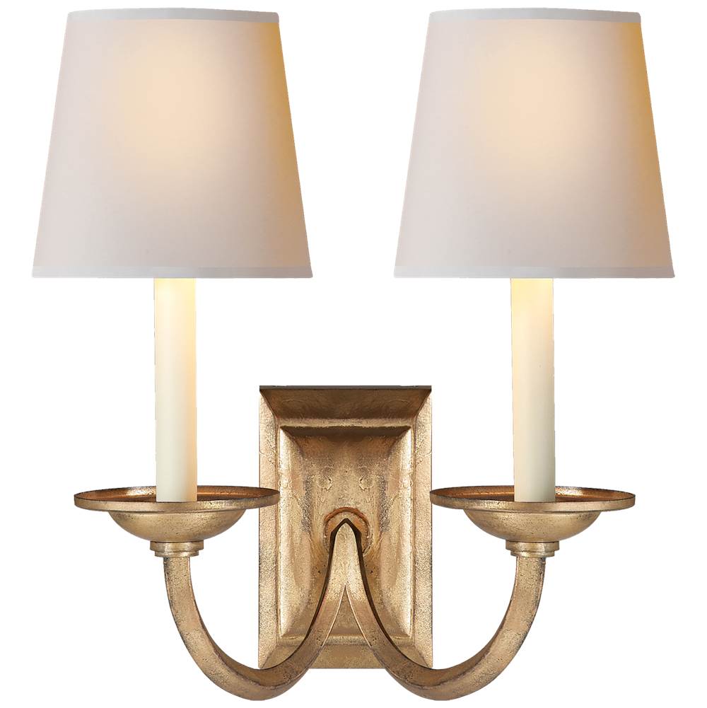 Visual Comfort Signature Collection Flemish Double Sconce in Gilded Iron with Natural Paper Shades