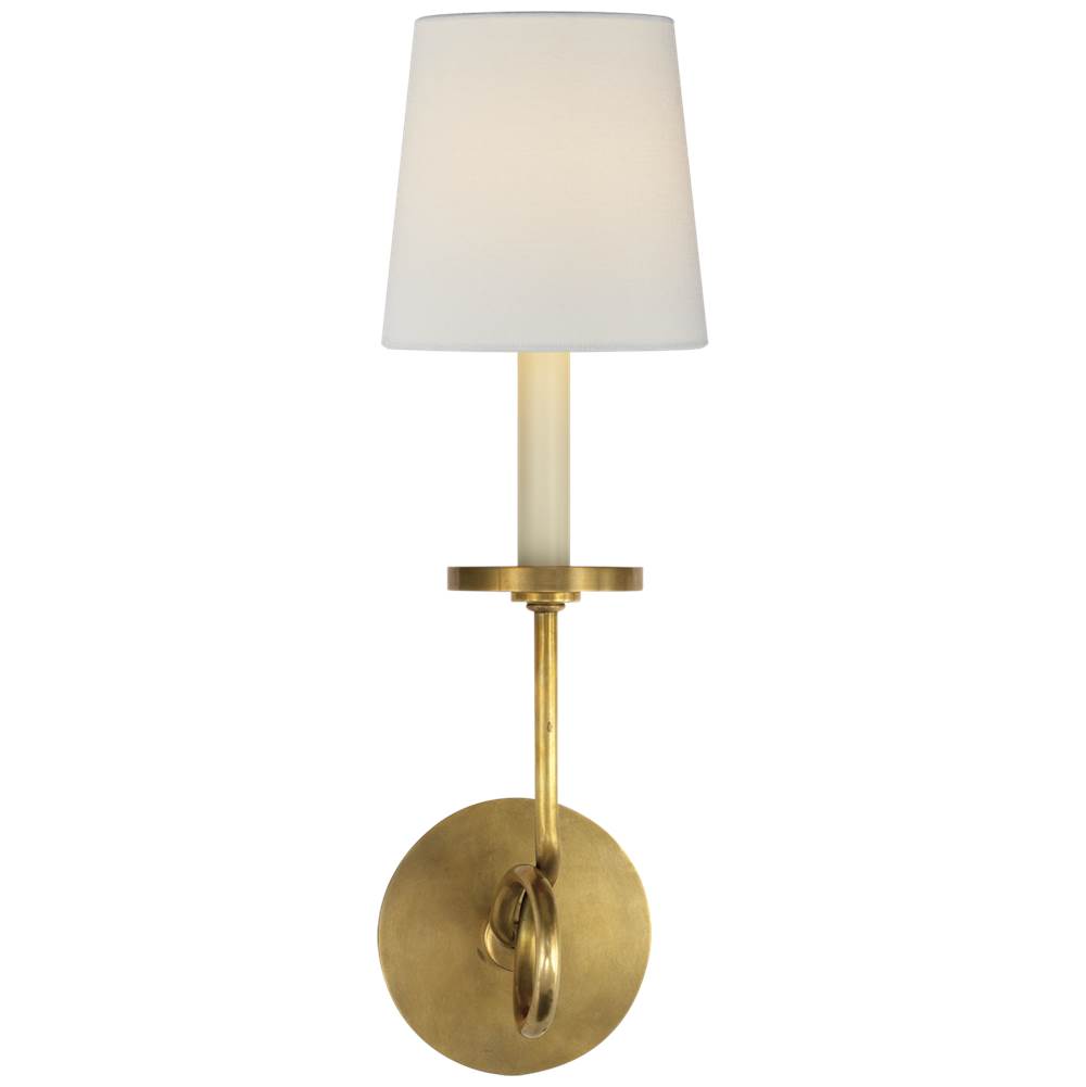 Visual Comfort Signature Collection Symmetric Twist Single Sconce in Antique-Burnished Brass with Linen Shade