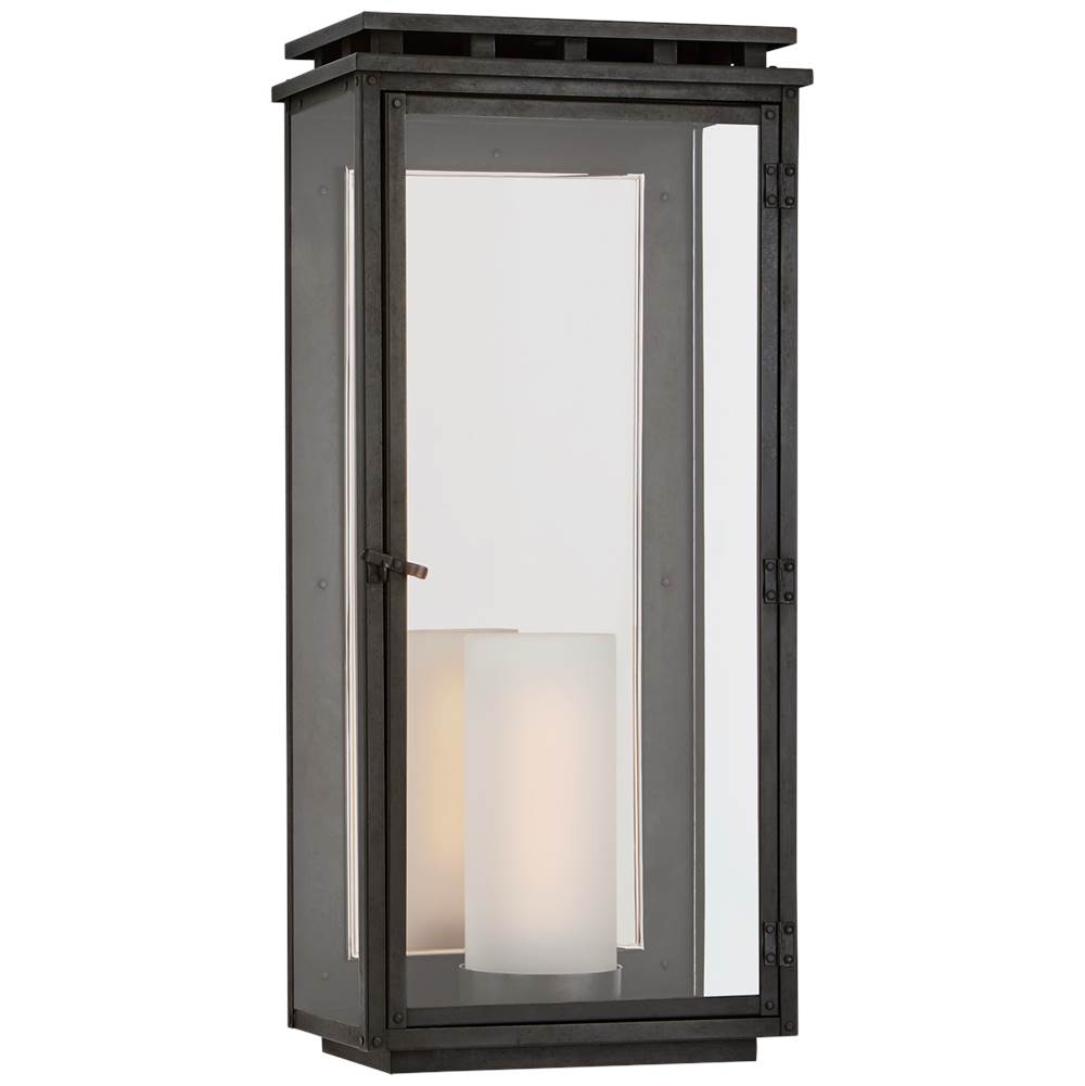 Visual Comfort Signature Collection Cheshire Large 3/4 Wall Lantern in Aged Iron with Clear Glass