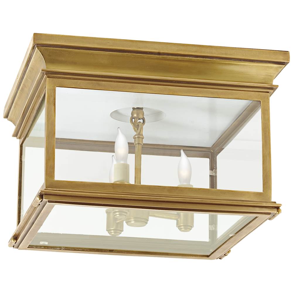 Visual Comfort Signature Collection Club Large Square Flush Mount in Antique-Burnished Brass with Clear Glass