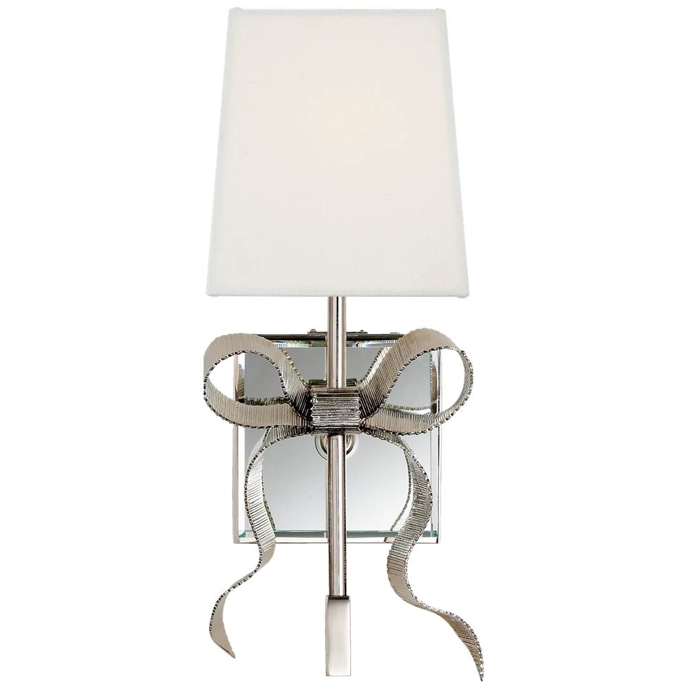Visual Comfort Signature Collection Ellery Gros-Grain Bow Small Sconce in Polished Nickel with Cream Linen Shade