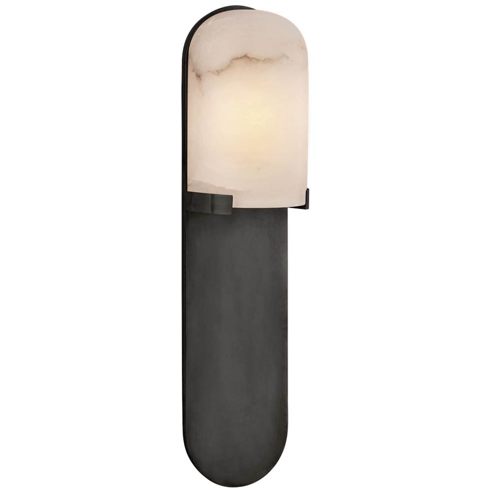 Visual Comfort Signature Collection Melange Medium Elongated Pill Sconce in Bronze with Alabaster Shade