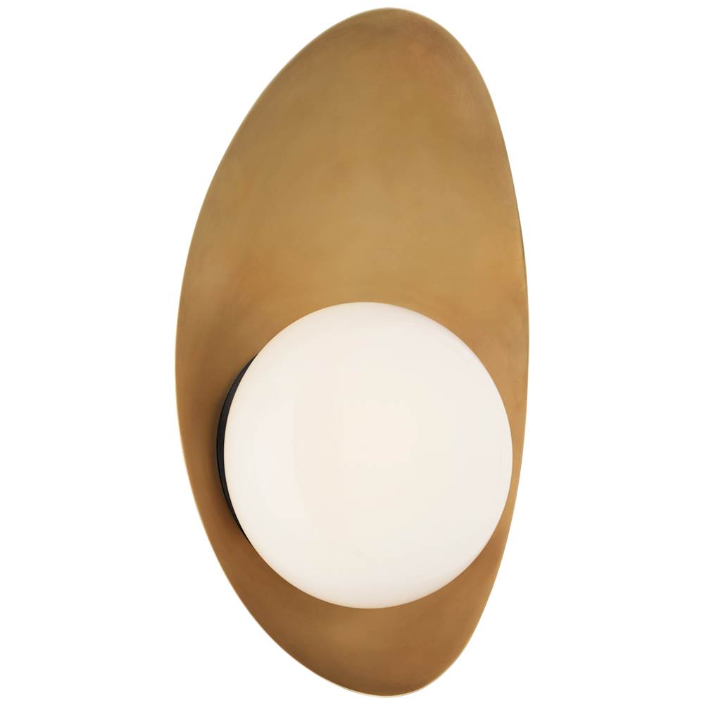 Visual Comfort Signature Collection Nouvel Small Sconce in Bronze and Antique-Burnished Brass with White Glass