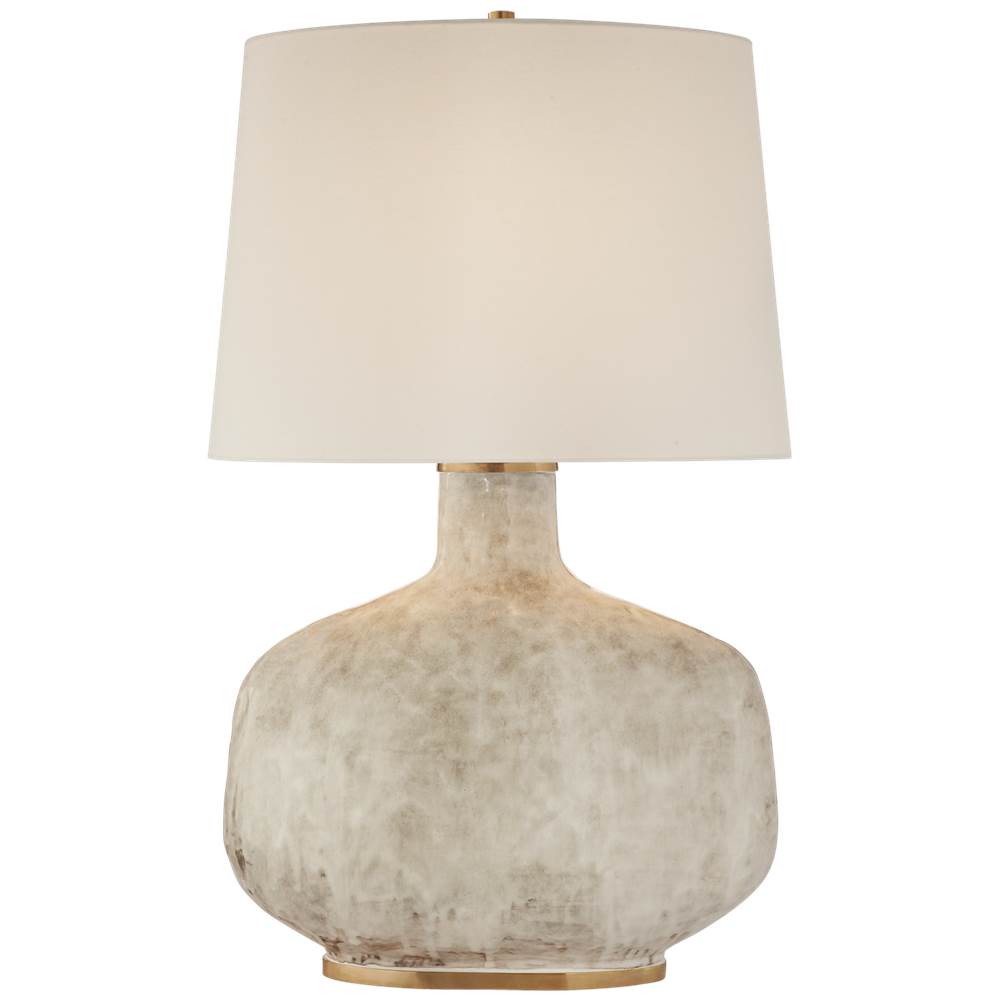 Visual Comfort Signature Collection Beton Large Table Lamp in Antiqued White Ceramic with Linen Shade