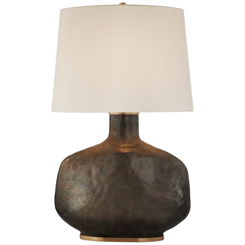 Visual Comfort Signature Collection Beton Large Table Lamp in Crystal Bronze Ceramic with Linen Shade