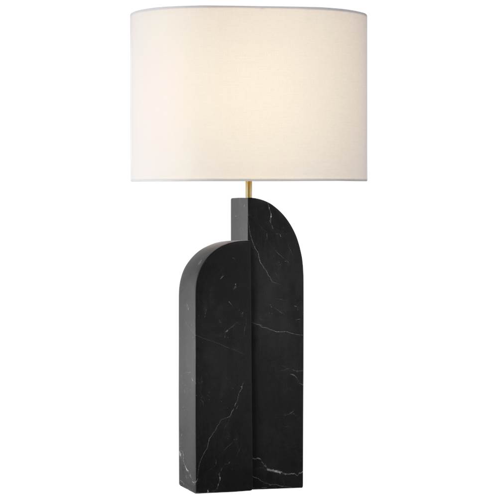 Visual Comfort Signature Collection Savoye Left Table Lamp in Black Marble with Linen Shade
