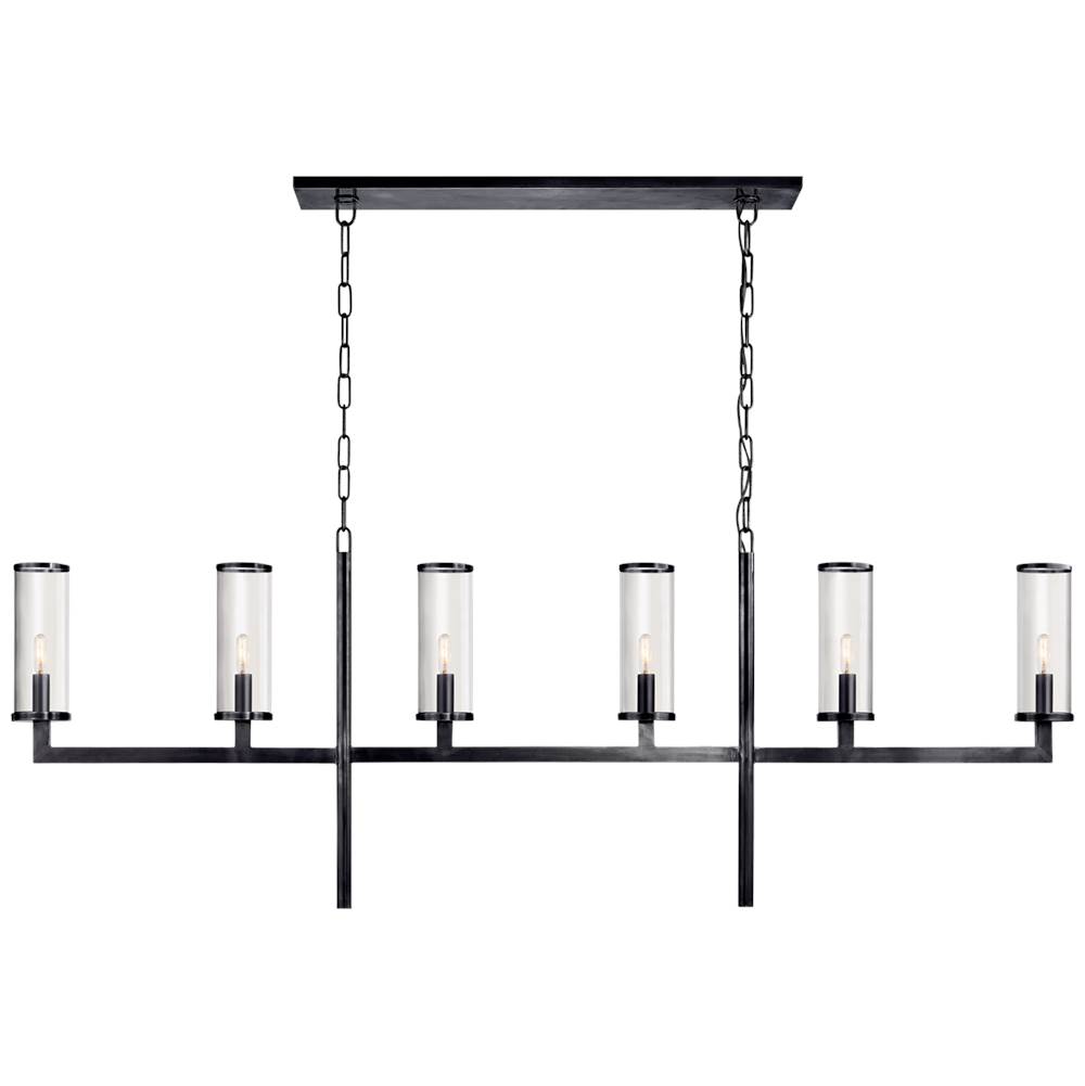 Visual Comfort Signature Collection Liaison Large Linear Chandelier in Bronze with Clear Glass