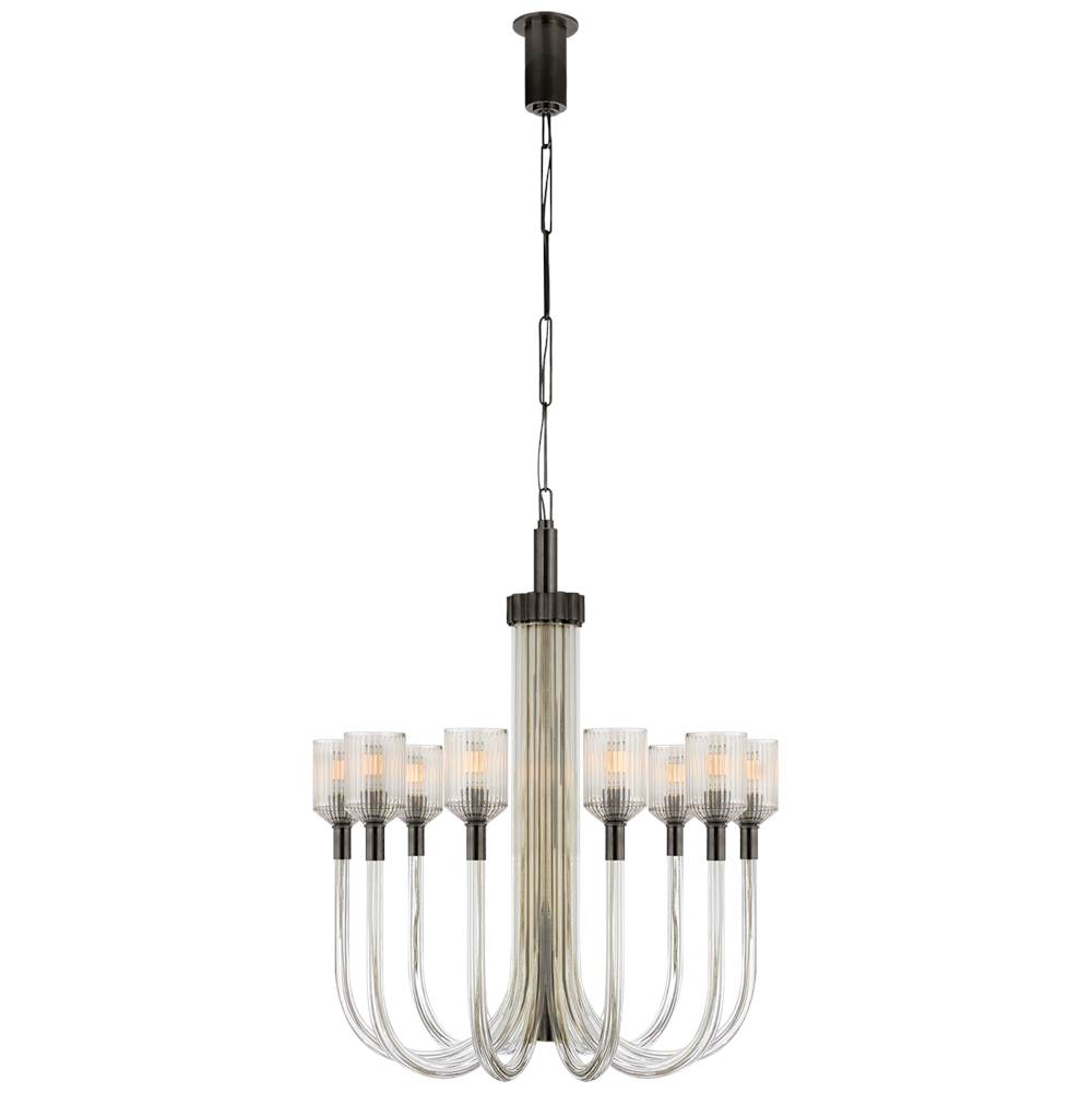 Visual Comfort Signature Collection Reverie Medium Single Tier Chandelier in Clear Ribbed Glass and Bronze