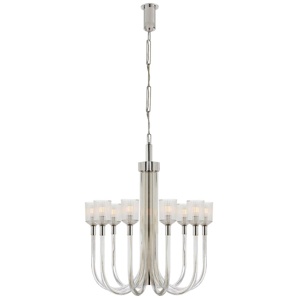Visual Comfort Signature Collection Reverie Medium Single Tier Chandelier in Clear Ribbed Glass and Polished Nickel