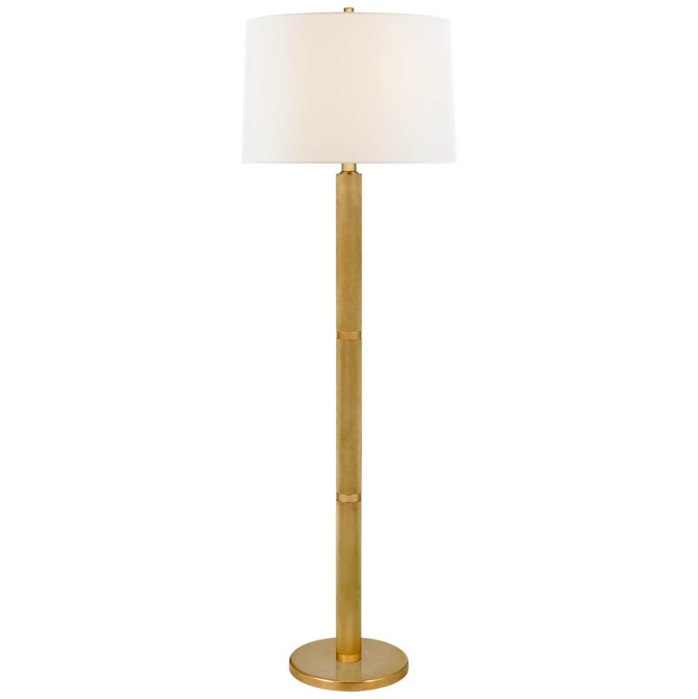 Visual Comfort Signature Collection Barrett Large Knurled Floor Lamp in Natural Brass with Linen Shade