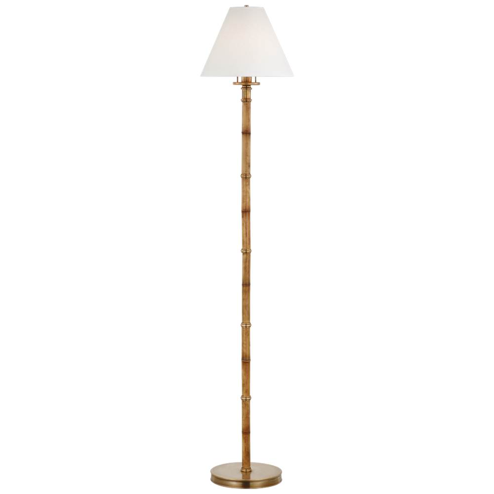 Visual Comfort Signature Collection Dalfern Petite Reading Floor Lamp in Waxed Bamboo and Natural Brass with White Parchment Shade