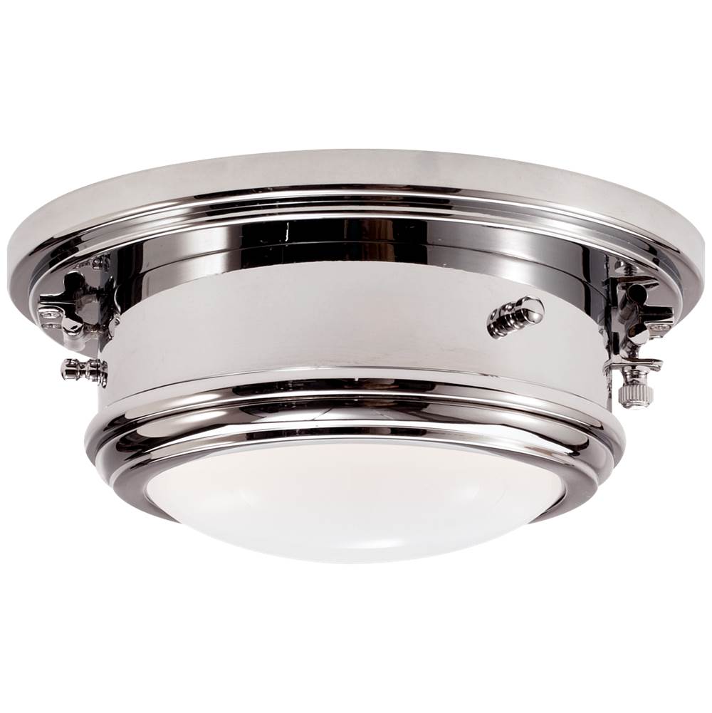 Visual Comfort Signature Collection Marine Porthole Small Flush Mount in Polished Nickel with White Glass