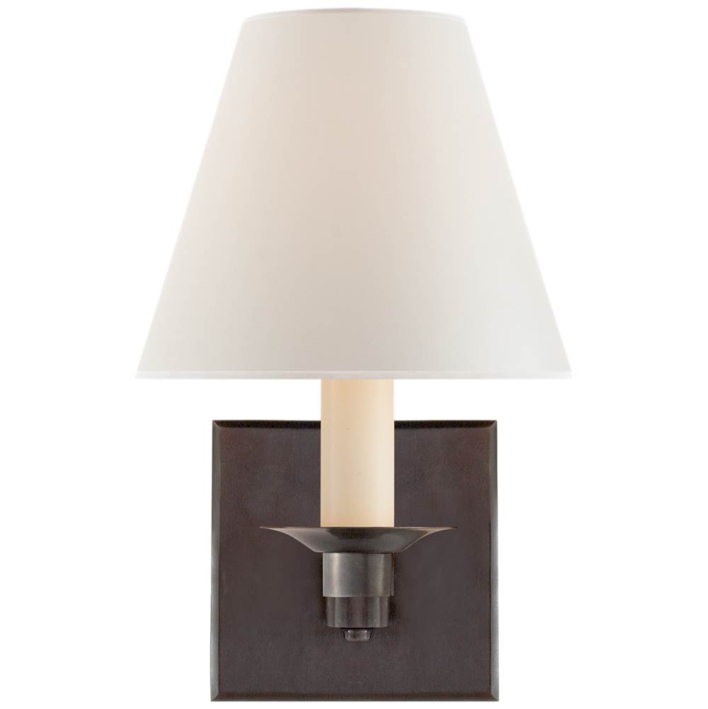 Visual Comfort Signature Collection Evans Single Arm Sconce in Bronze with Percale Shade
