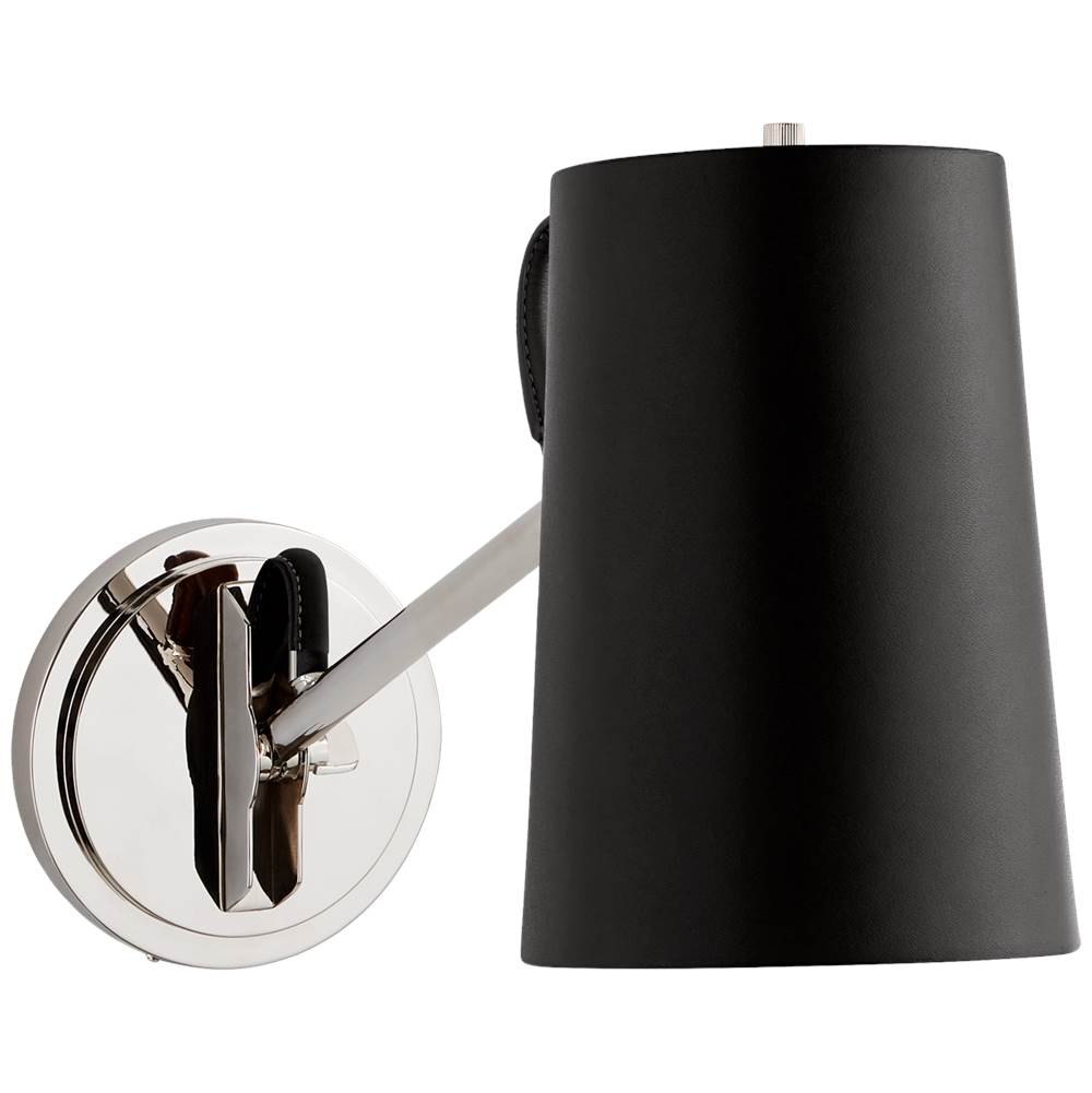 Visual Comfort Signature Collection Benton Single Library Sconce in Polished Nickel with Chocolate Leather Shade