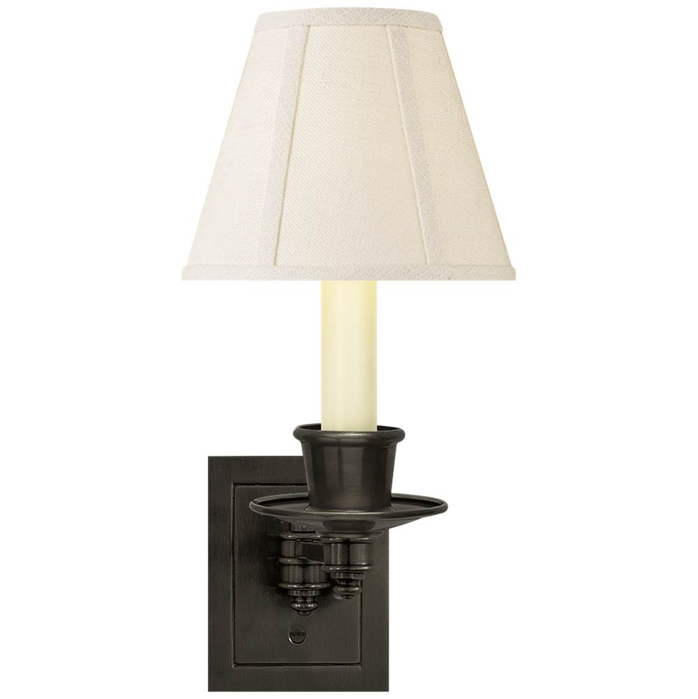 Visual Comfort Signature Collection Single Swing Arm Sconce in Bronze with Linen Shade