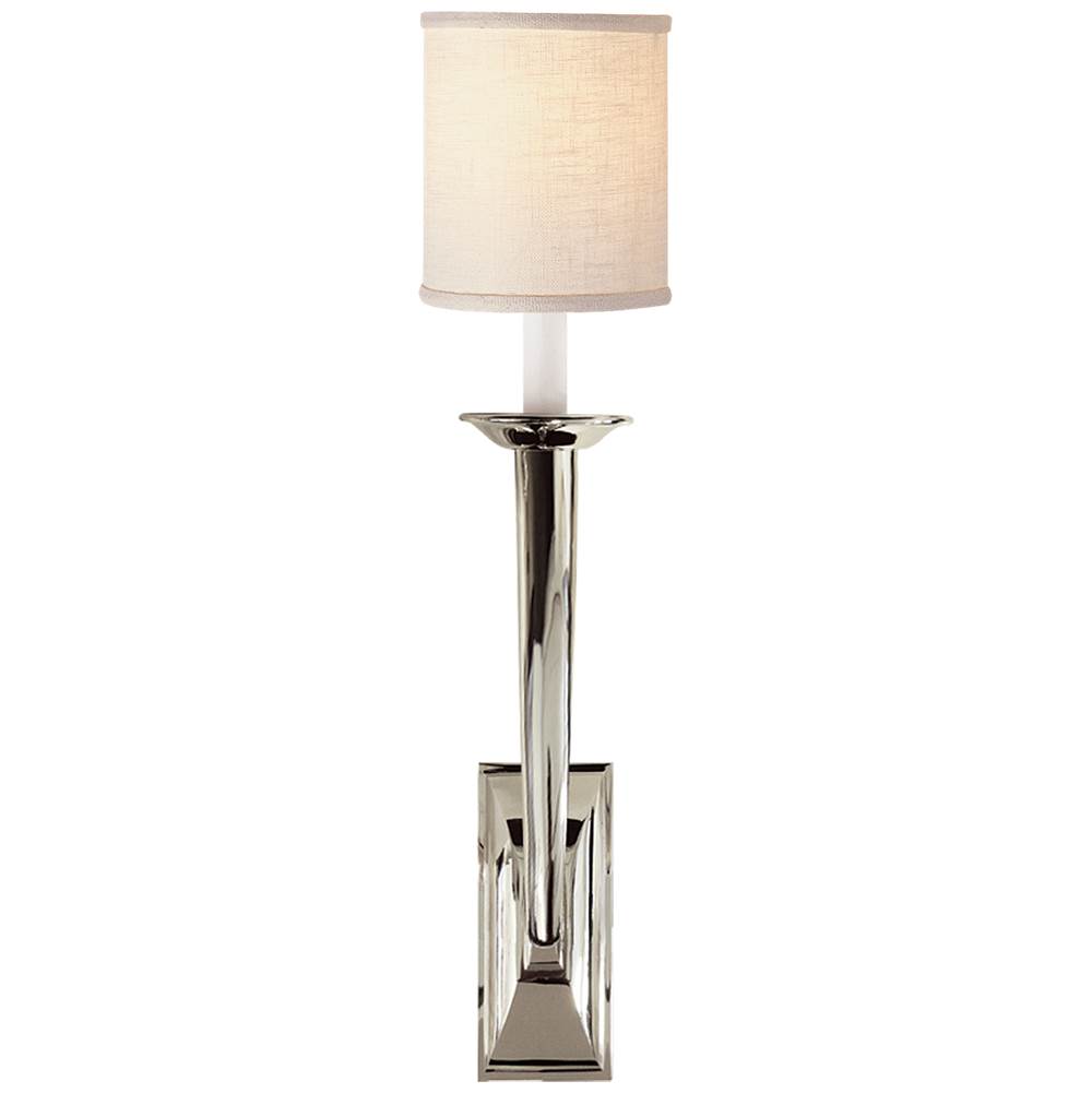 Visual Comfort Signature Collection French Deco Horn Sconce in Polished Nickel with Linen Shade