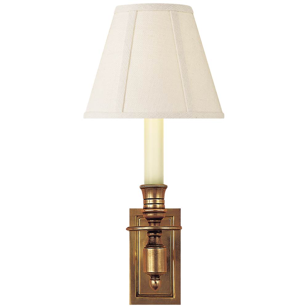 Visual Comfort Signature Collection French Single Library Sconce in Hand-Rubbed Antique Brass with Linen Shade