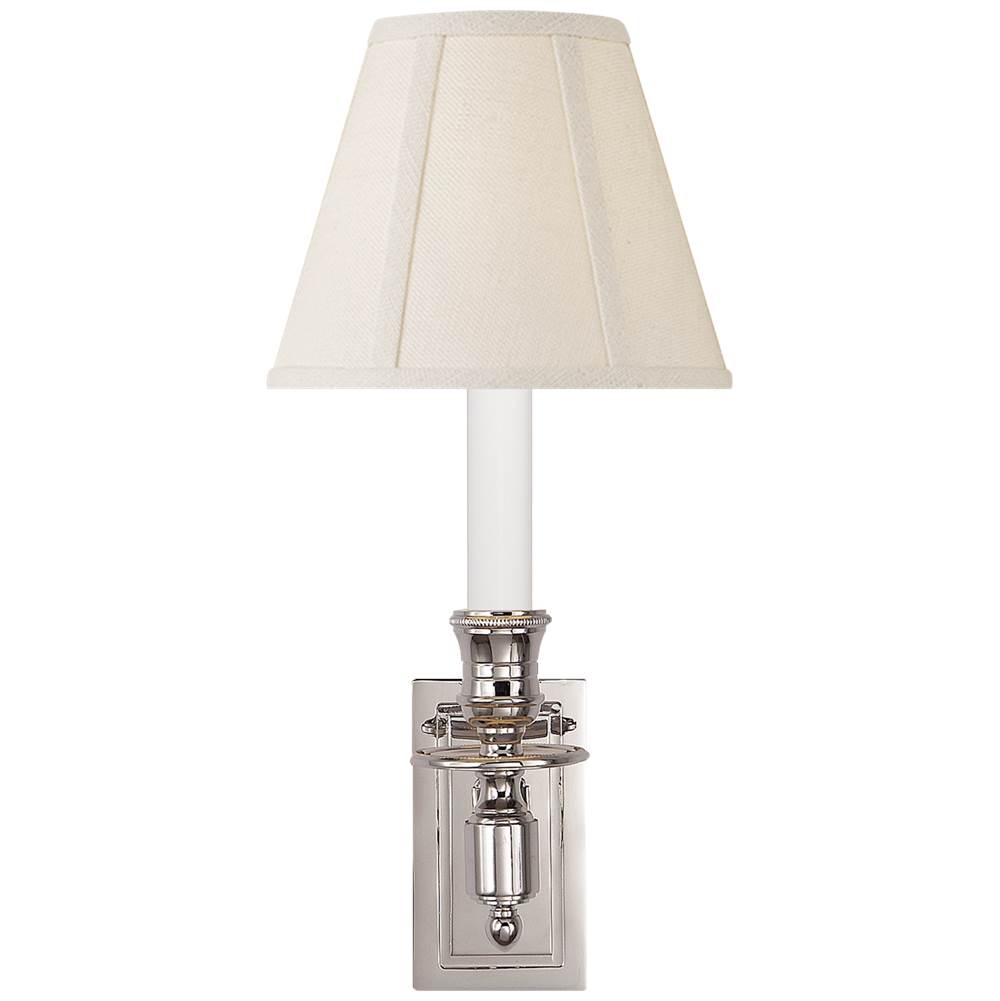 Visual Comfort Signature Collection French Single Library Sconce in Polished Nickel with Linen Shade