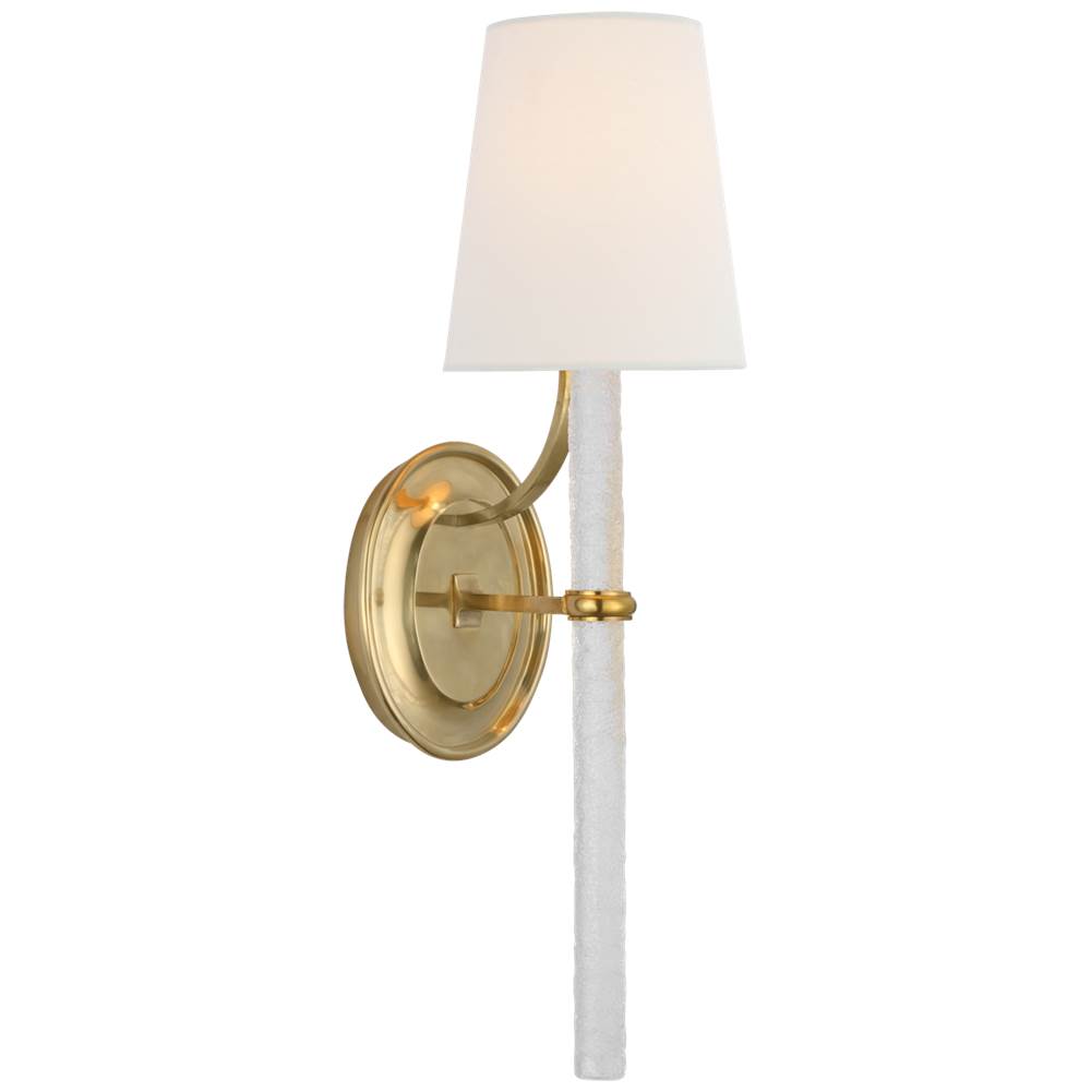 Visual Comfort Signature Collection Abigail Large Sconce in Soft Brass and Clear Wavy Glass with Linen Shade