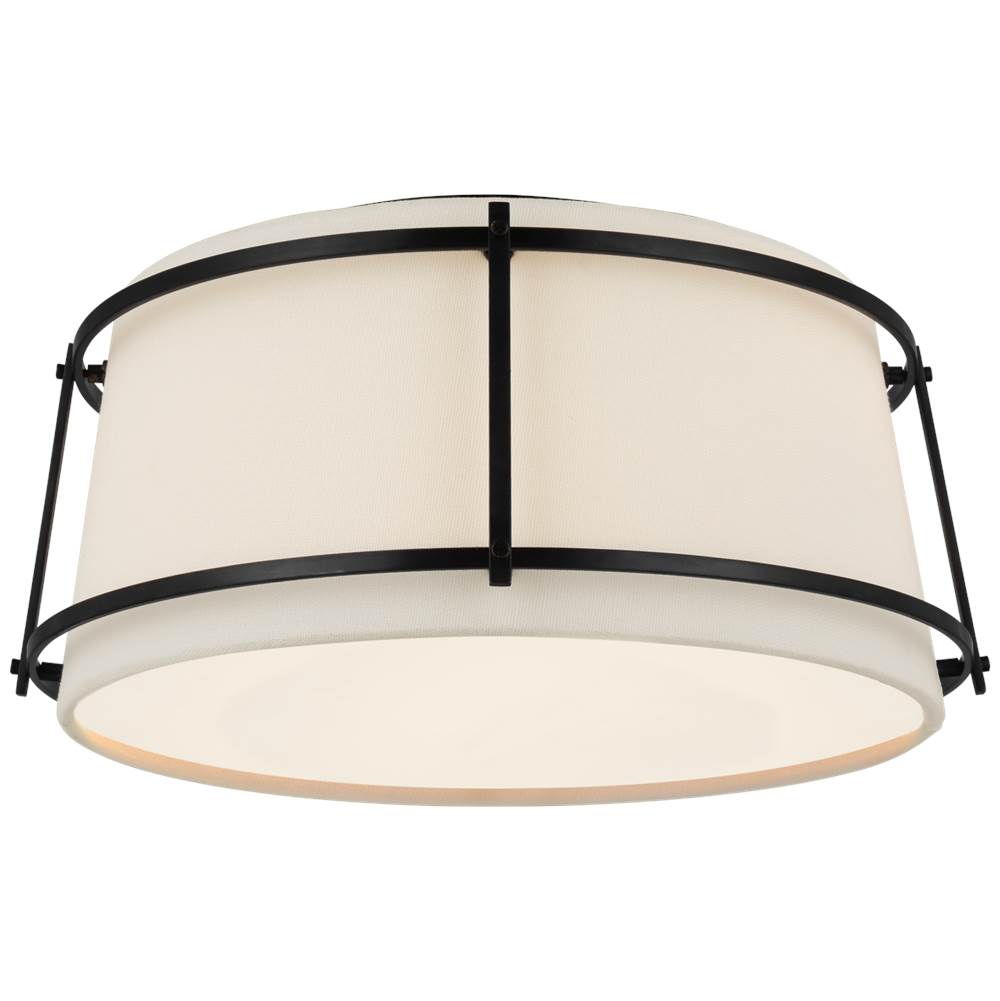 Visual Comfort Signature Collection Callaway Small Flush Mount in Bronze with Linen Shade and Frosted Acrylic Diffuser