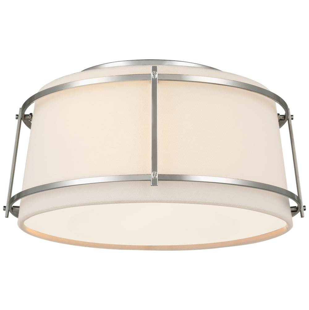 Visual Comfort Signature Collection Callaway Small Flush Mount in Polished Nickel with Linen Shade and Frosted Acrylic Diffuser