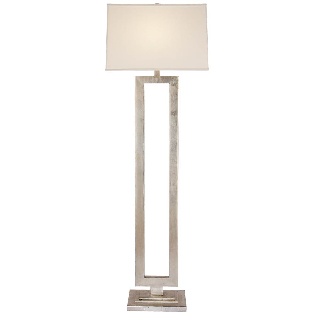 Visual Comfort Signature Collection Modern Open Floor Lamp in Burnished Silver Leaf with Linen Shade