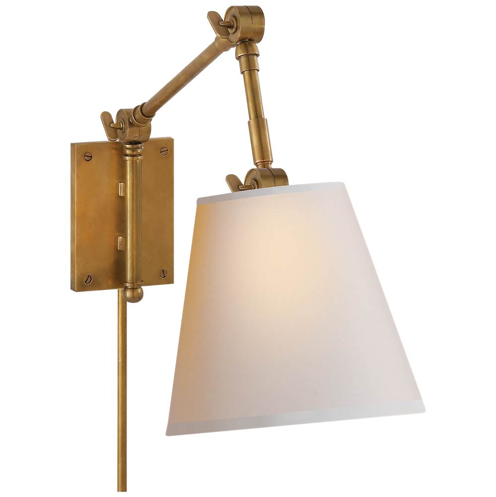 Visual Comfort Signature Collection Graves Pivoting Sconce in Hand-Rubbed Antique Brass with Natural Paper Shade