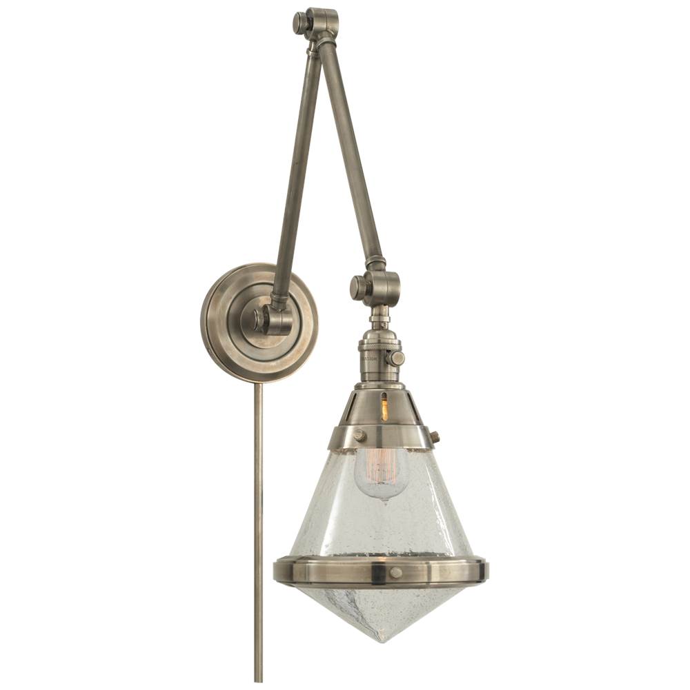 Visual Comfort Signature Collection Gale Library Wall Light in Antique Nickel with Seeded Glass
