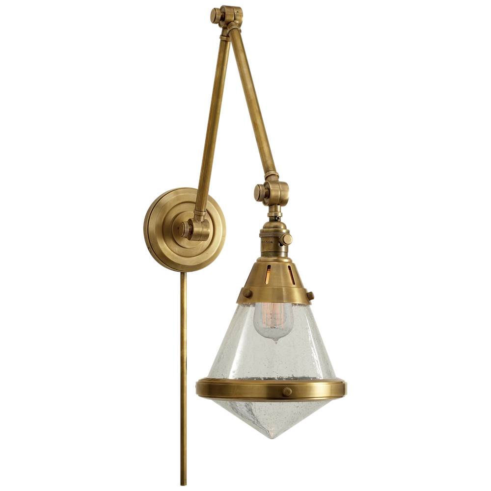 Visual Comfort Signature Collection Gale Library Wall Light in Hand-Rubbed Antique Brass with Seeded Glass