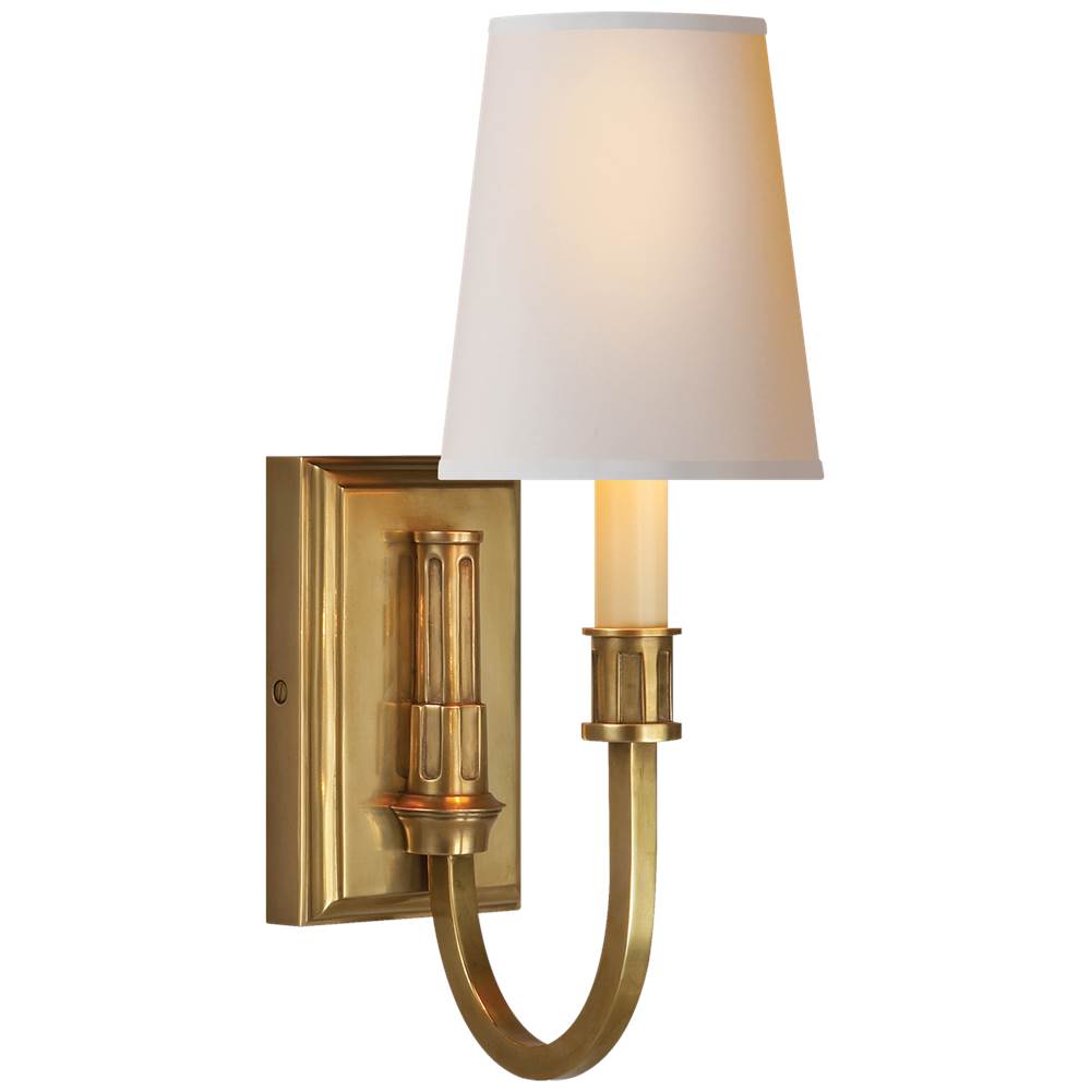 Visual Comfort Signature Collection Modern Library Sconce in Hand-Rubbed Antique Brass with Natural Paper Shade